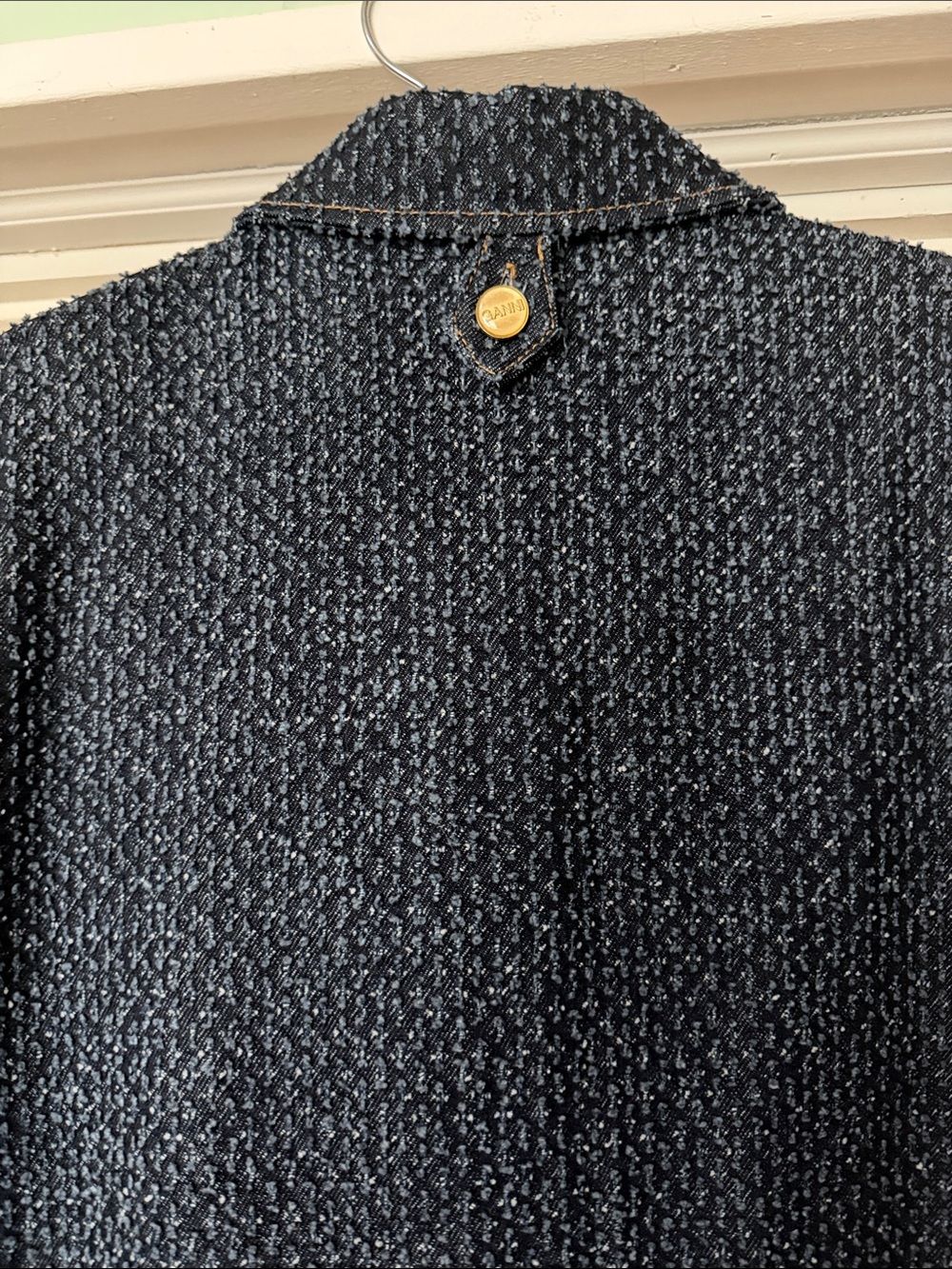 Ganni “Fluffy” Denim Navy Textured Tweed Short-Sleeve Polo Dress - Picture 4 of 7